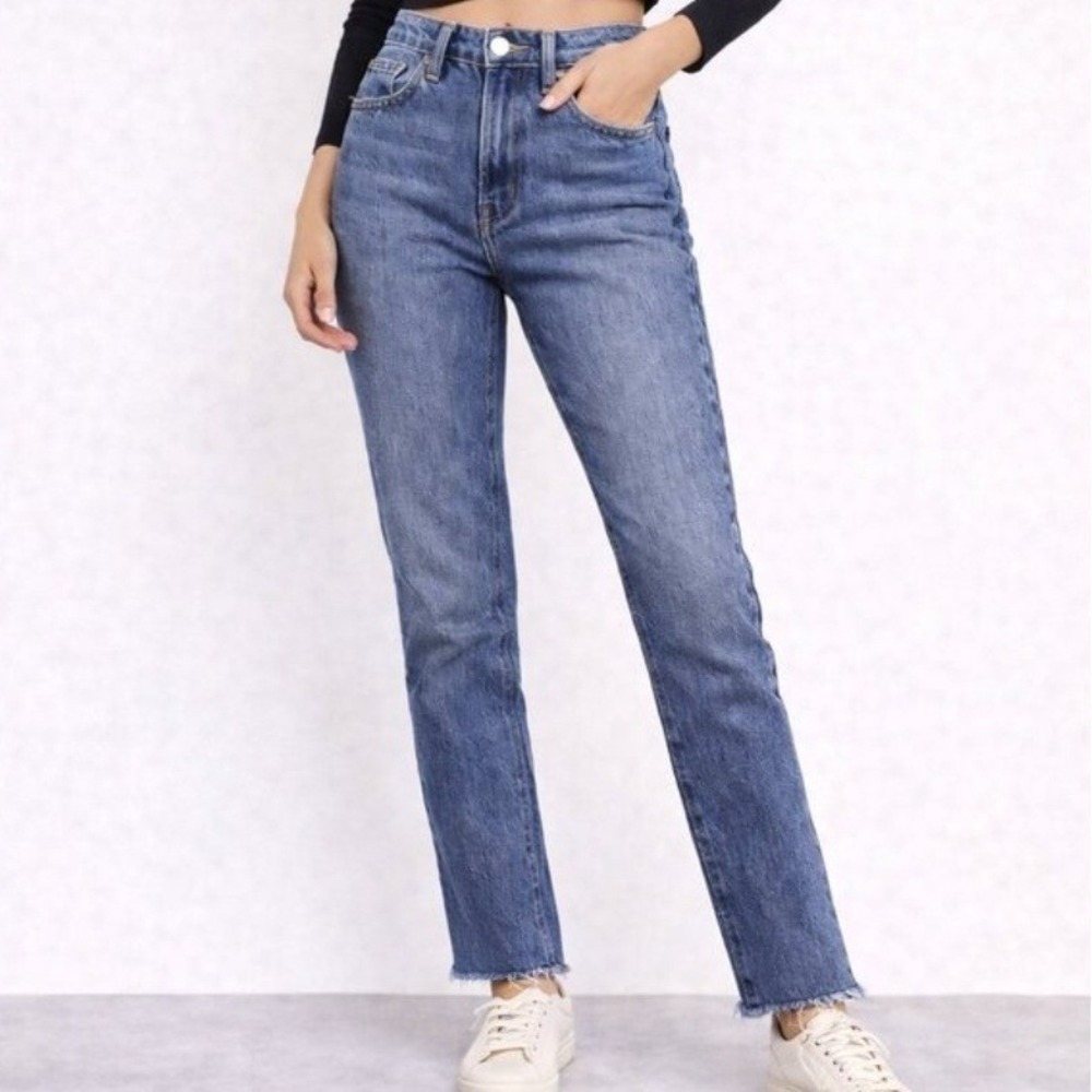 Madewell Perfect Vintage Blue Denim Jeans High Rise Raw Hem Tapered Leg Size 30
